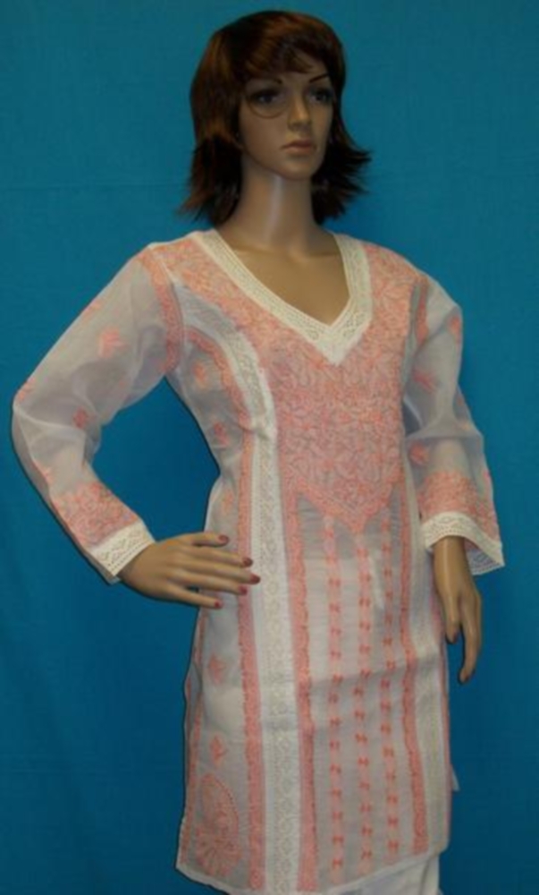 Opulent White Cotton Embroidered Tunic Top Kurti (M) #26759 | Buy Online @ DesiClik.com, USA